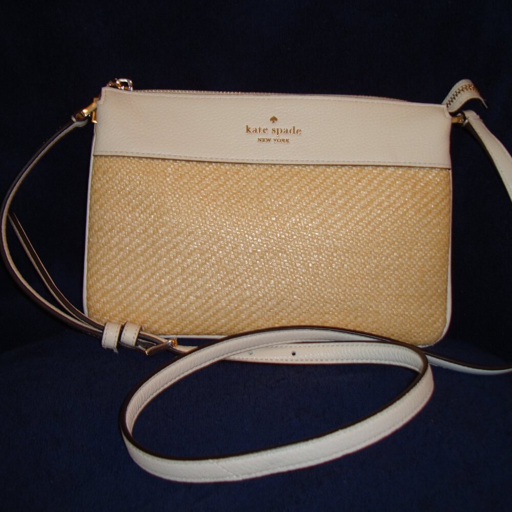 Kate Spade Leila Straw Triple Gusset Crossbody Bag VERY GOOD CONDITION!